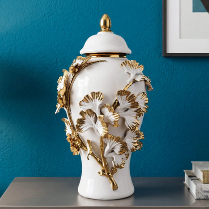 Gold Leaf Ceramic Jar