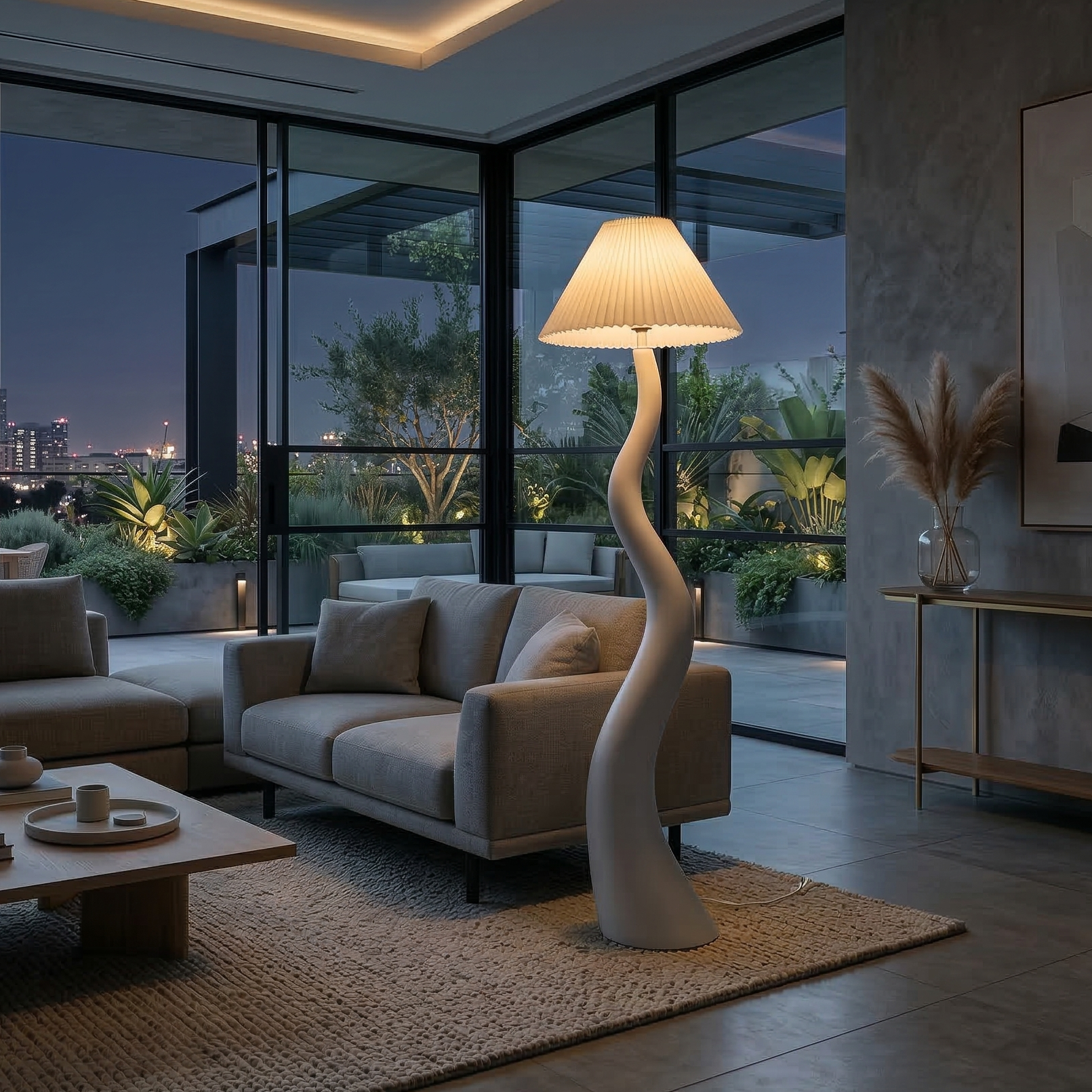 Wavy Glow lamp in penthouse w/ city view