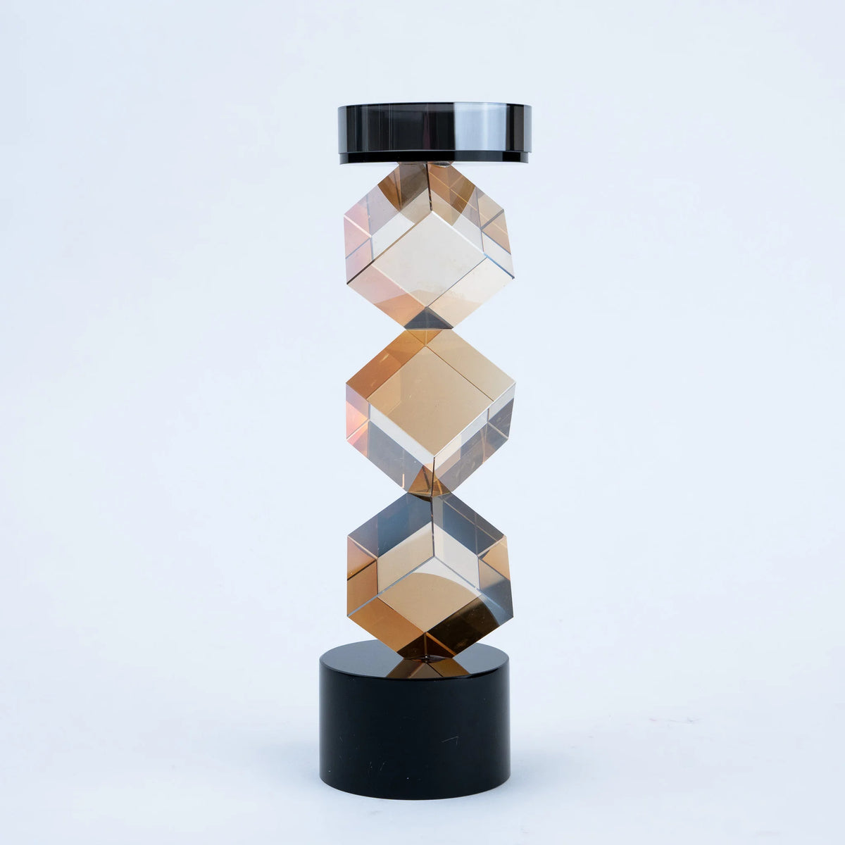 Modern geometric amber candle holder with black base for luxury home décor