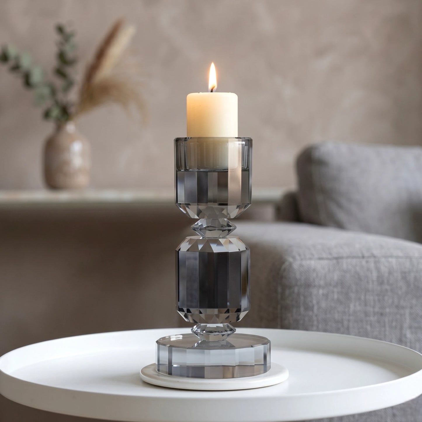 Geometric Grey Crystal Candle Stand
