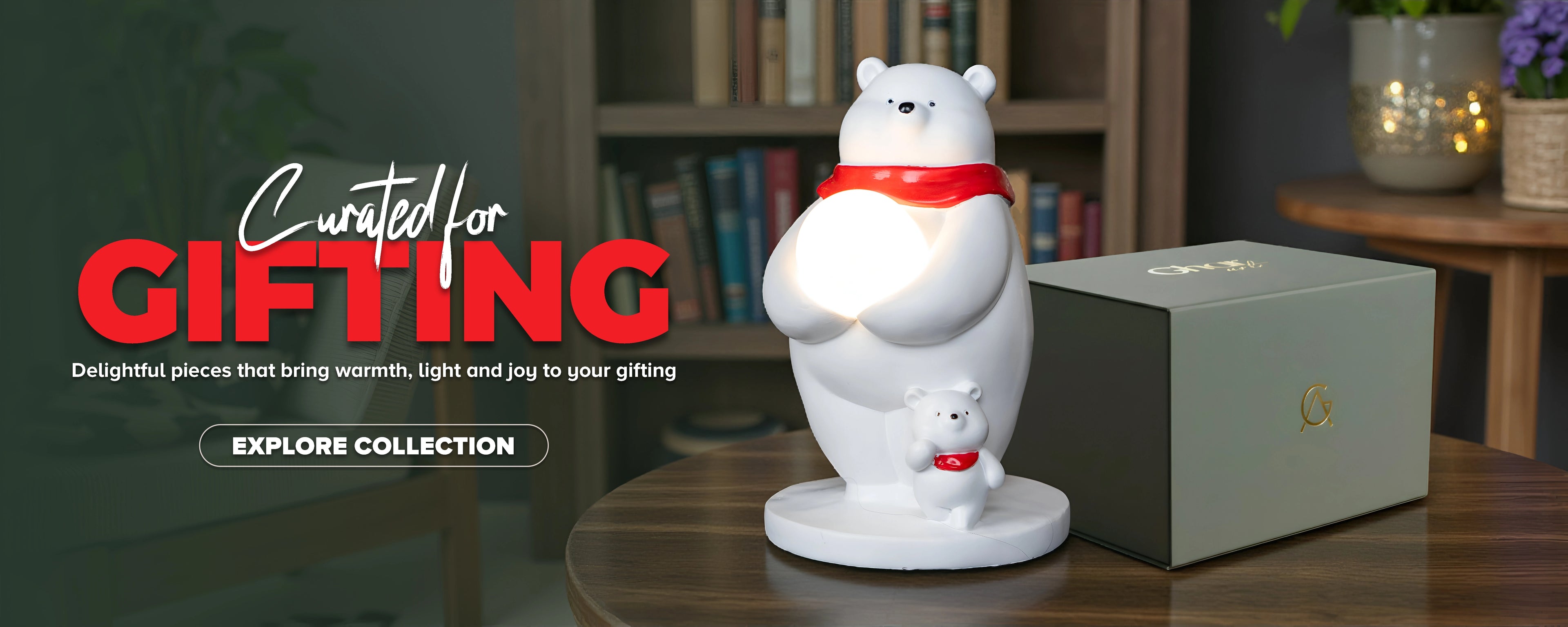 Ghar Art gifting collection featuring signature-brand boxed décor pieces including lamps, vases, barware and showpieces.