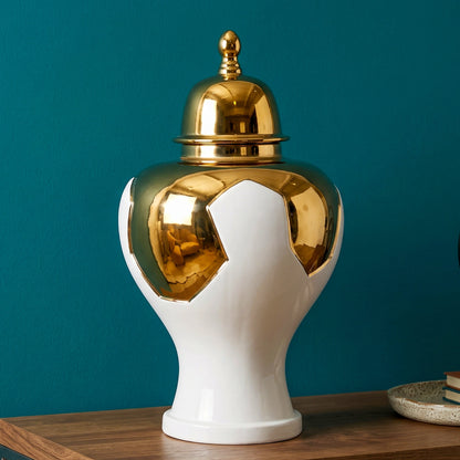 Ornate white and gold decorative vase 