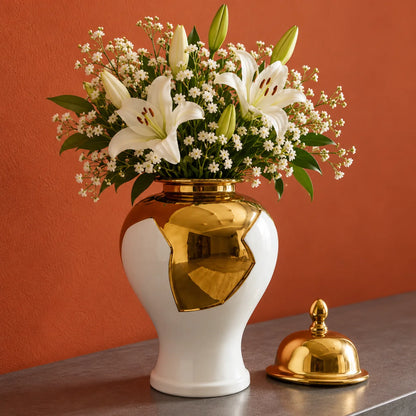 Ornate white and gold decorative vase 