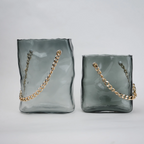grey chain glass vase with gold chain detail