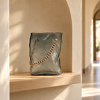 grey chain glass vase with gold chain detail