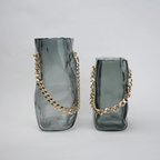 grey chain glass vase with gold chain detail