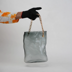 grey chain glass vase with gold chain detail