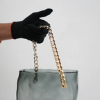 grey chain glass vase with gold chain detail