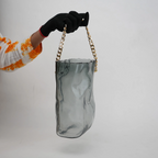 grey chain glass vase with gold chain detail