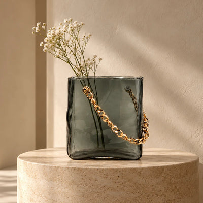 Gold Chain Grey Glass Vase