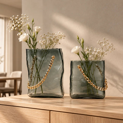 Gold Chain Grey Glass Vase