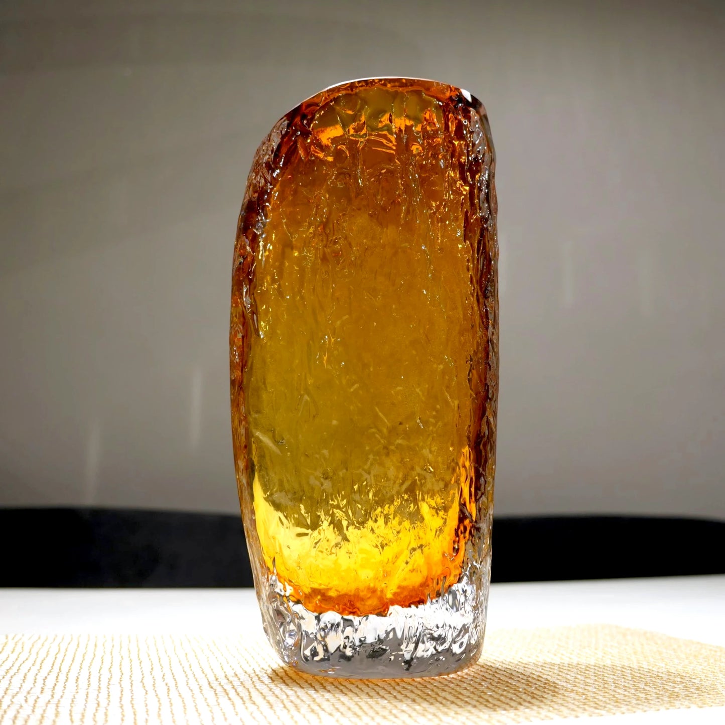 Premium textured glass flower vase with warm golden tones