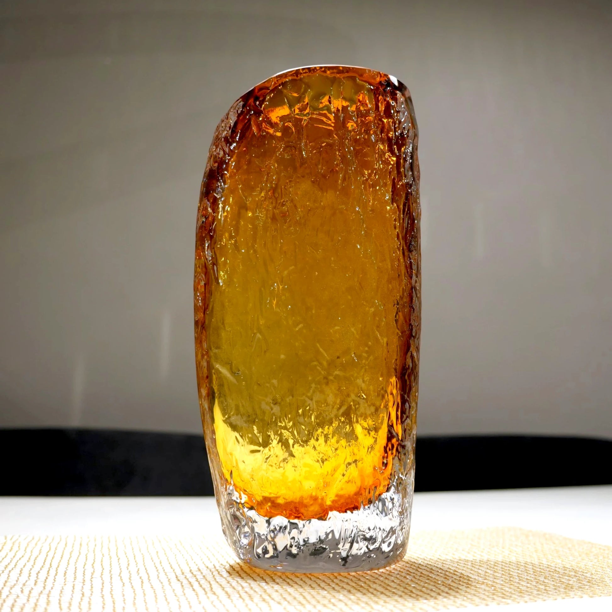 Premium textured glass flower vase with warm golden tones