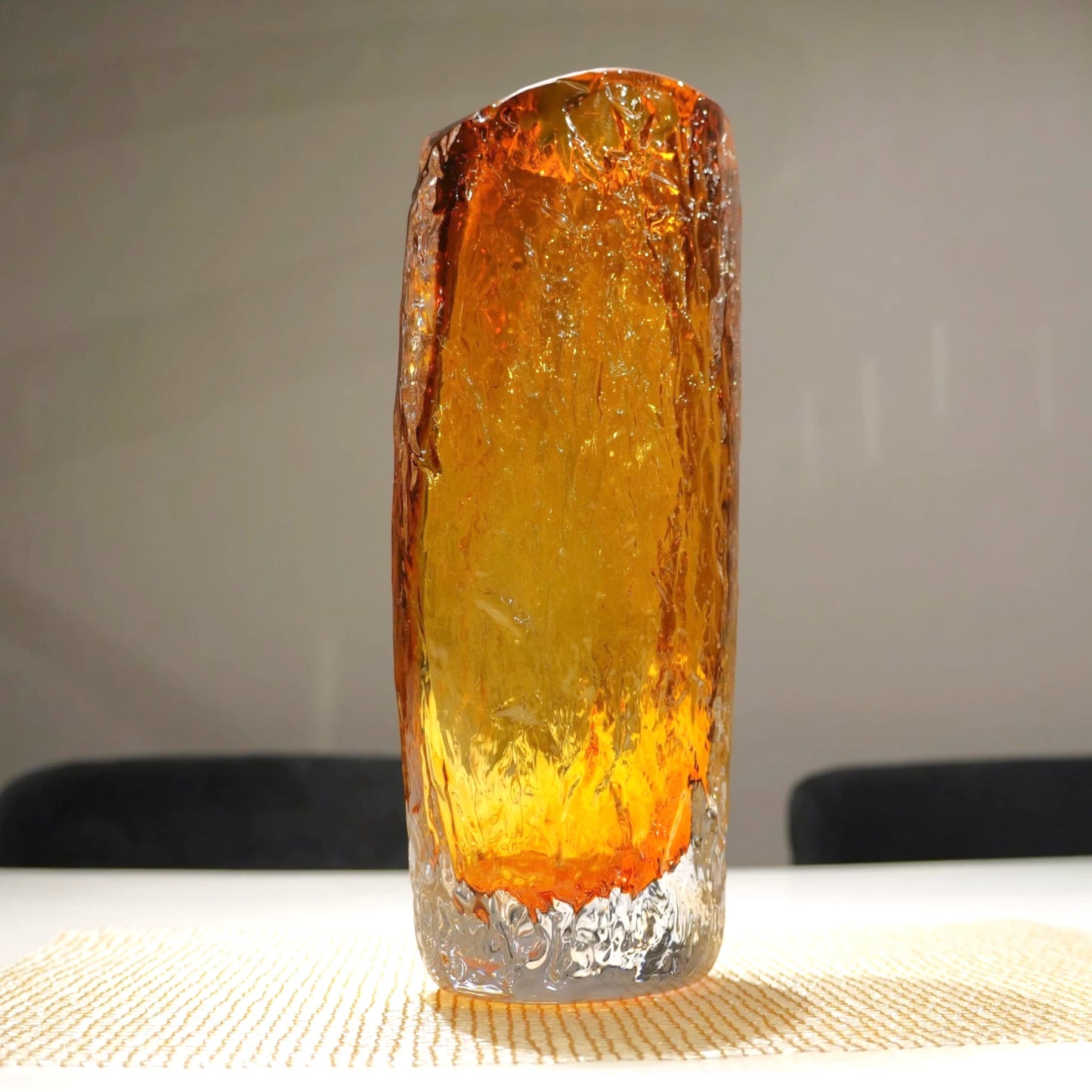 Elegant amber textured glass vase for tabletop decor