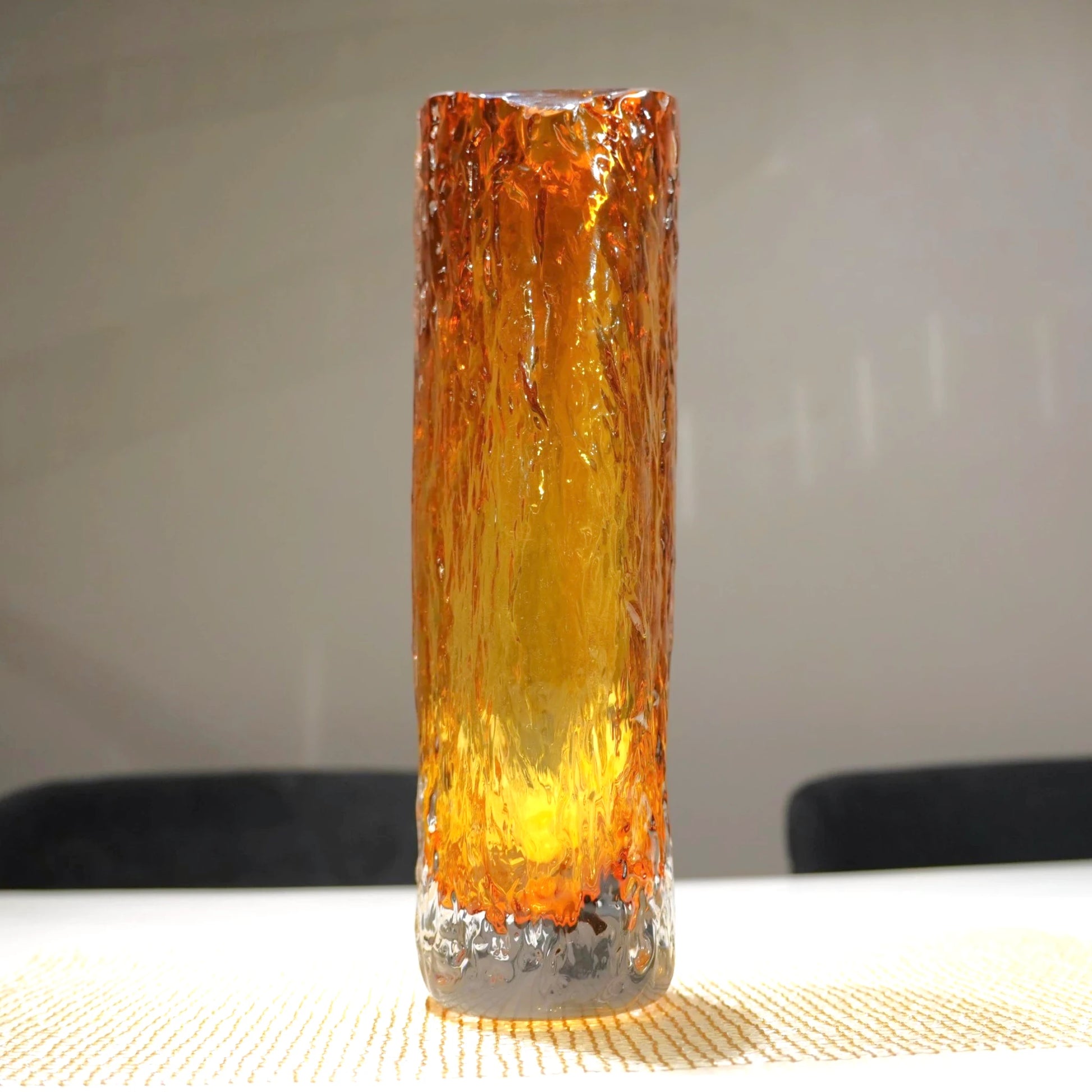Premium textured glass flower vase with warm golden tones