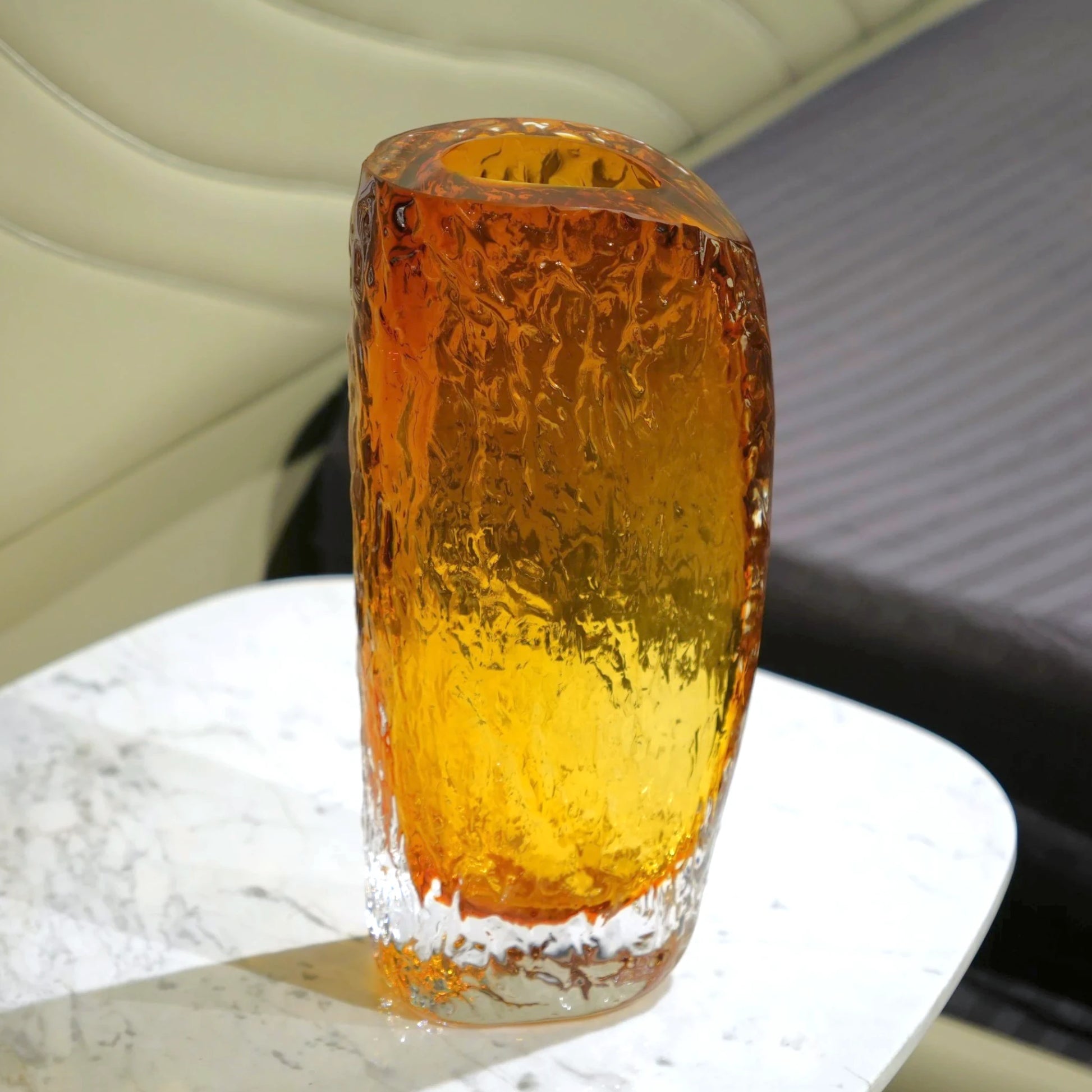 Golden textured decorative glass vase for luxury modern interiors