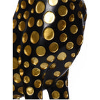 Black leopard decor object with silver spots and gold detailing