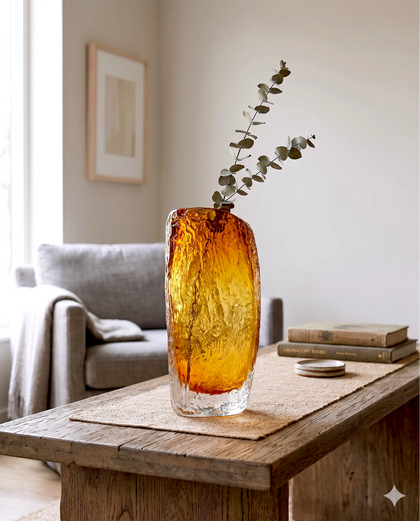 Golden Amber Textured Glass Vase
