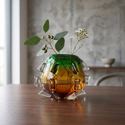 Green Amber Art Glass Vase