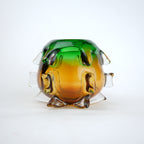 Green and amber gradient glass vase set with textured sculpted edges