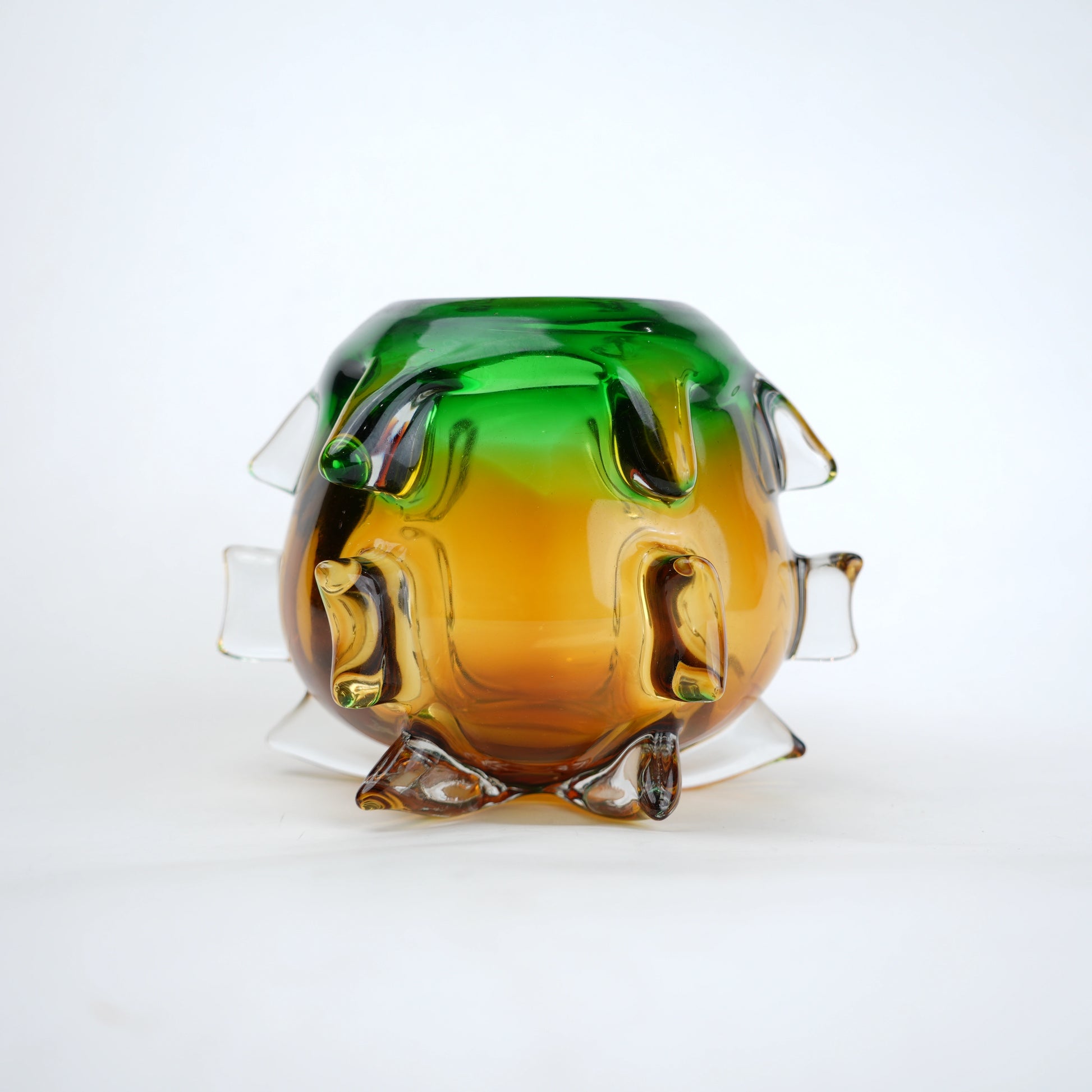 Green and amber gradient glass vase set with textured sculpted edges