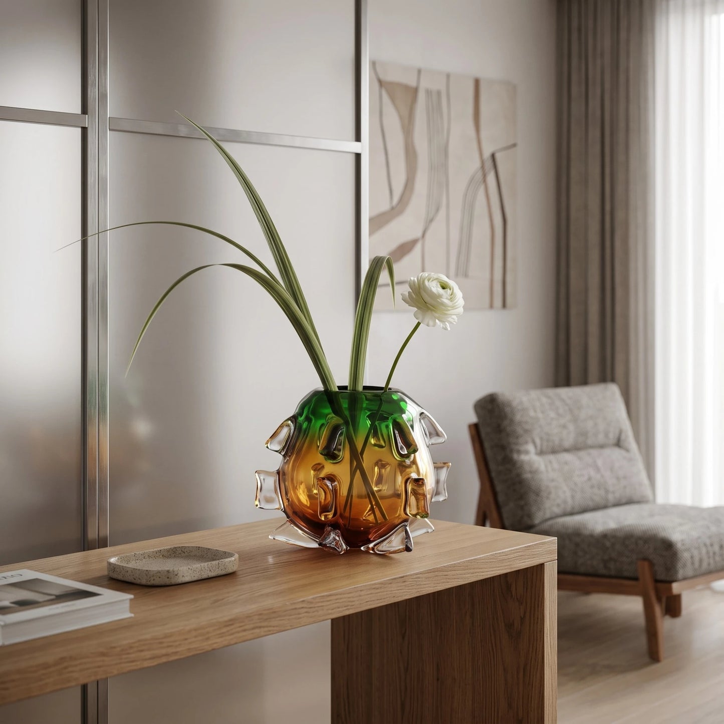 Green Amber Art Glass Vase