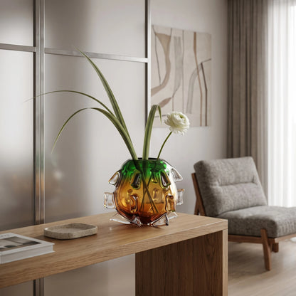 Green Amber Art Glass Vase