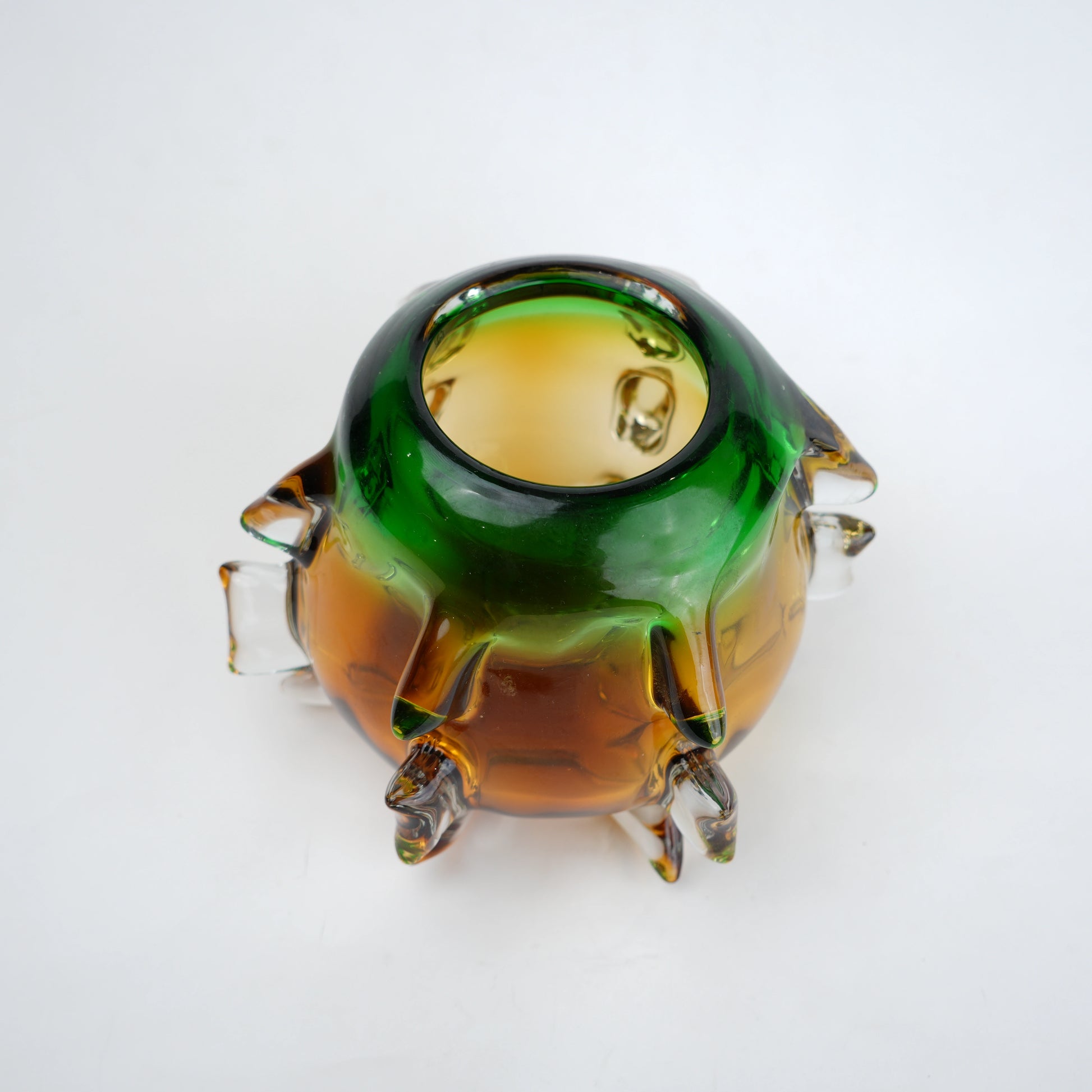 Green and amber gradient glass vase set with textured sculpted edges