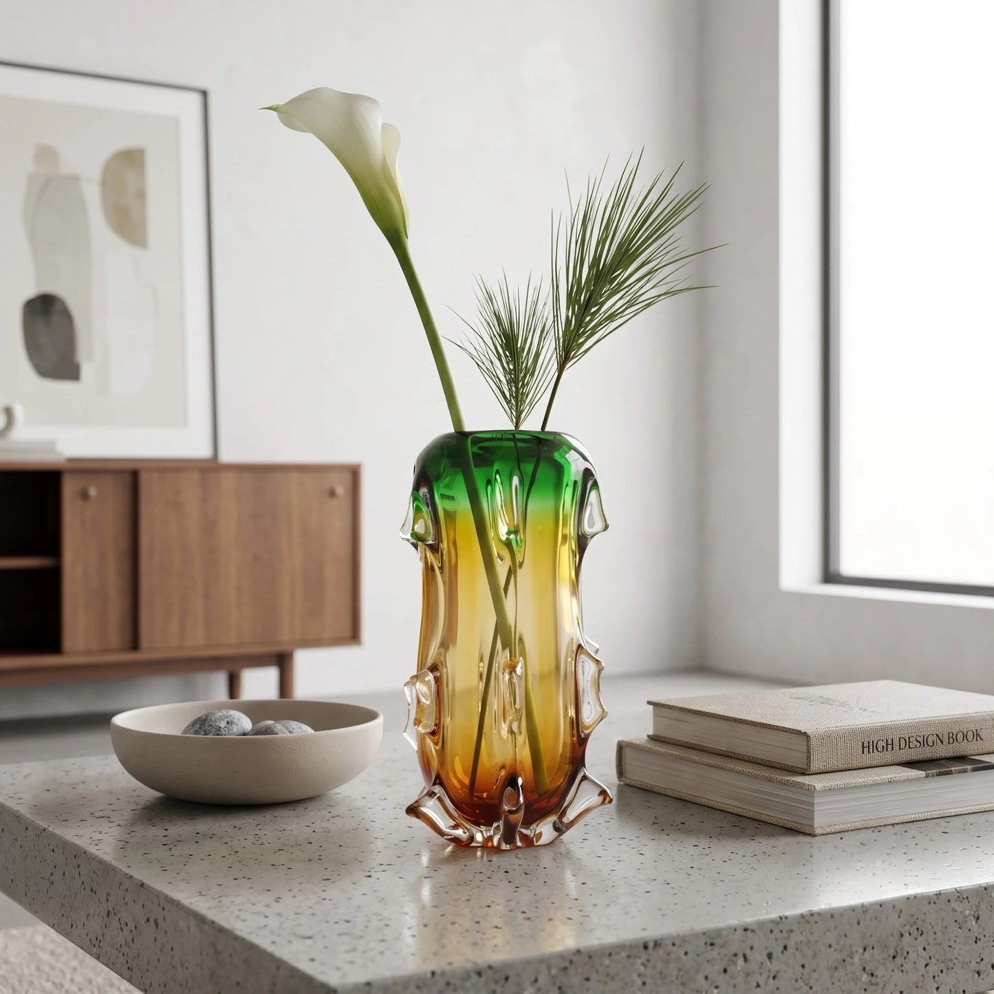 Green Amber Art Glass Vase
