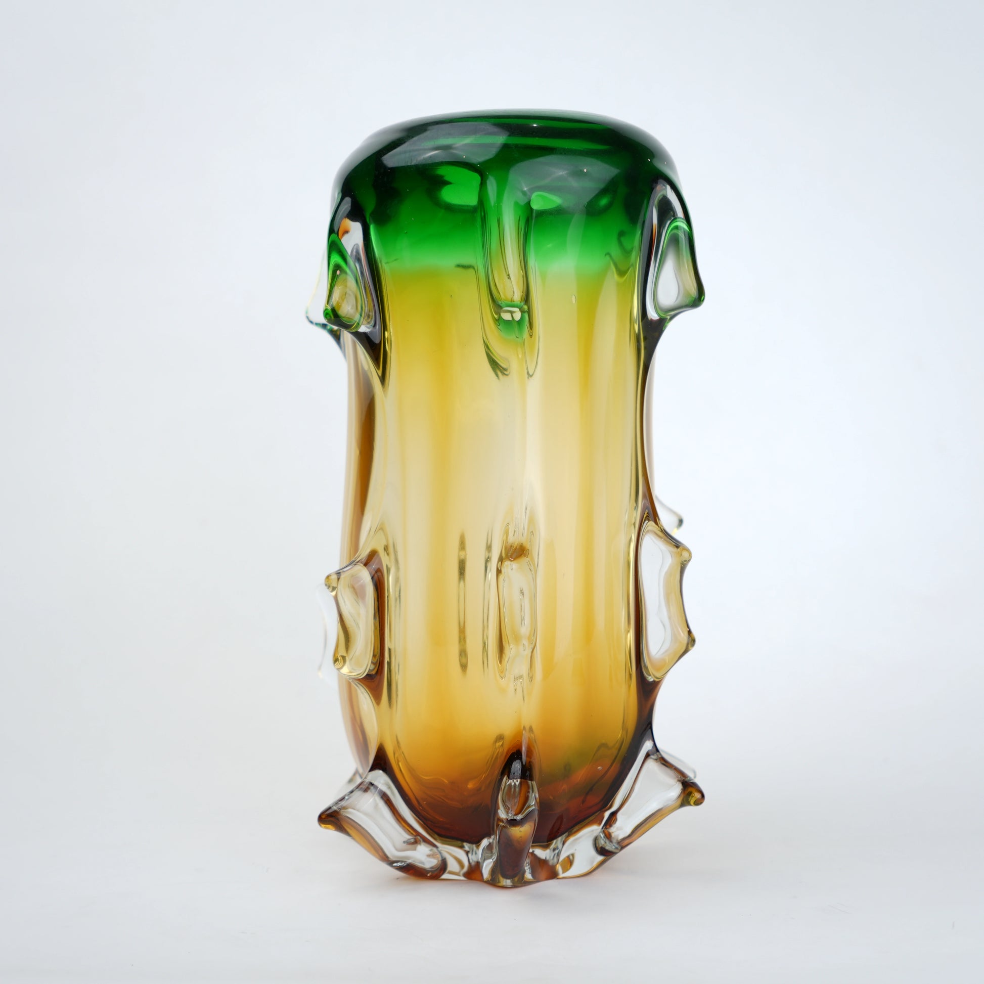 Green amber spiked vase, front studio shot