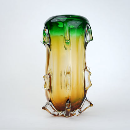 Green amber spiked vase, front studio shot