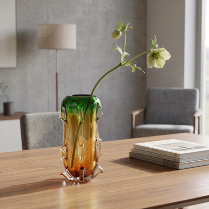 Green Amber Art Glass Vase