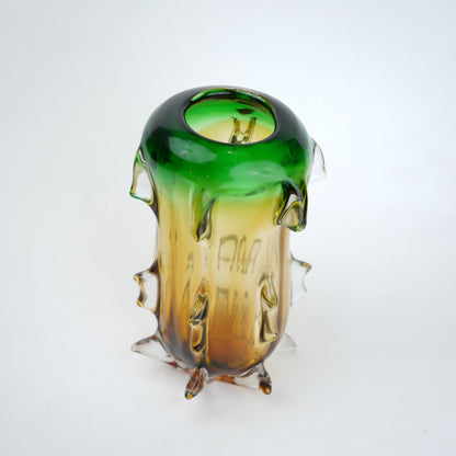 Green amber spiked vase, top-down angle
