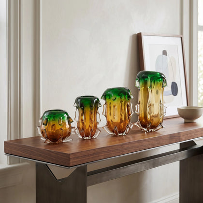 Green Amber Art Glass Vase