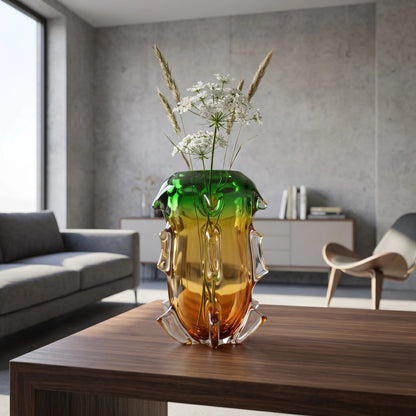 Green Amber Art Glass Vase