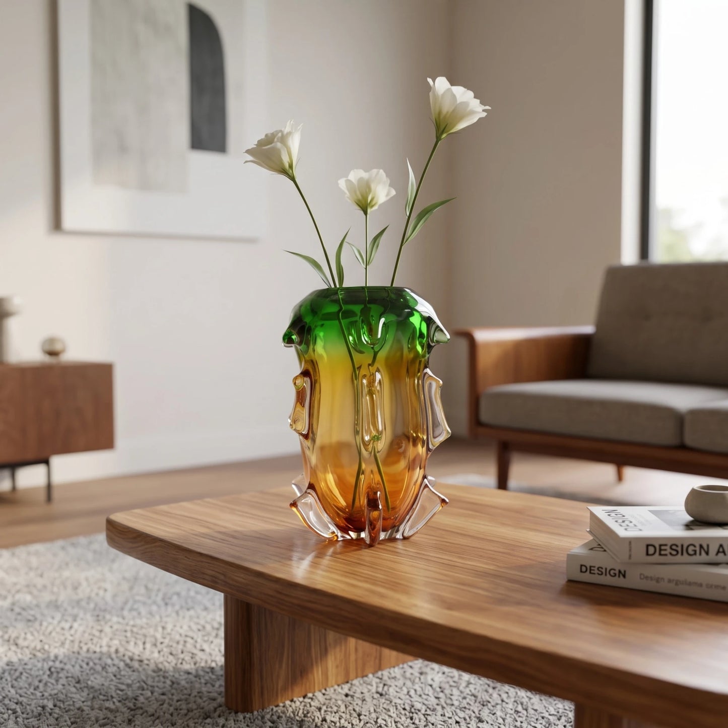 Green Amber Art Glass Vase