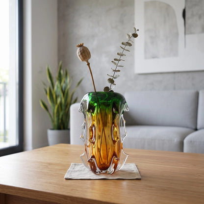 Green Amber Art Glass Vase