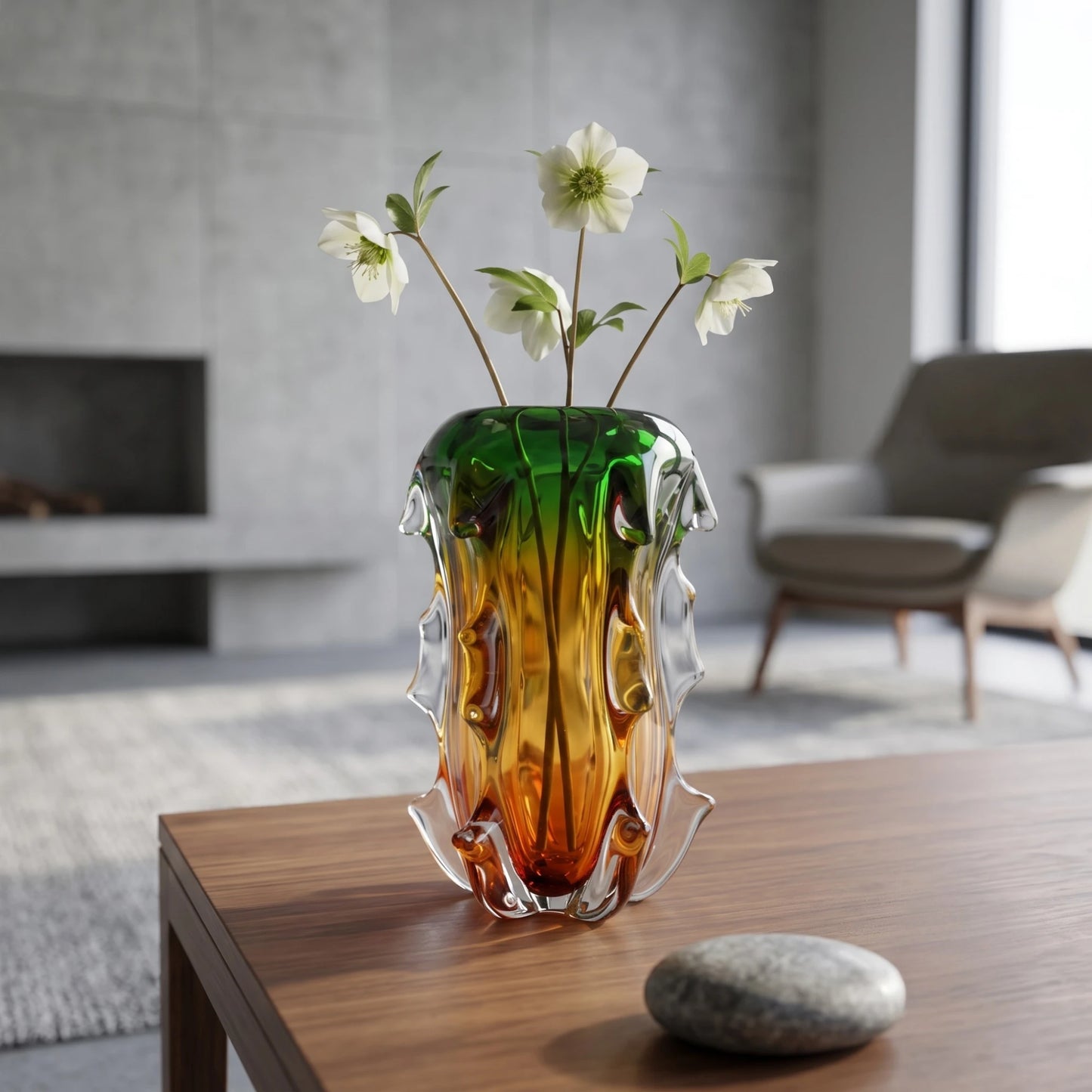 Green Amber Art Glass Vase