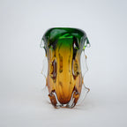 Green and amber gradient glass vase set with textured sculpted edges