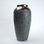 green charcoal ceramic vase with patina texture and bronze neck
