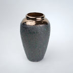 green charcoal ceramic vase with patina texture and bronze neck