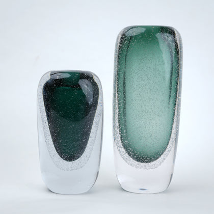 Green vase pair, small & tall, front studio