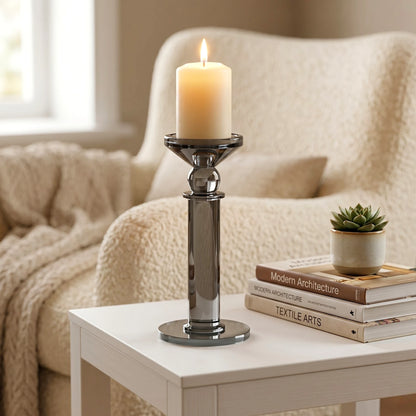 Grey Crystal Pillar Candle Holder