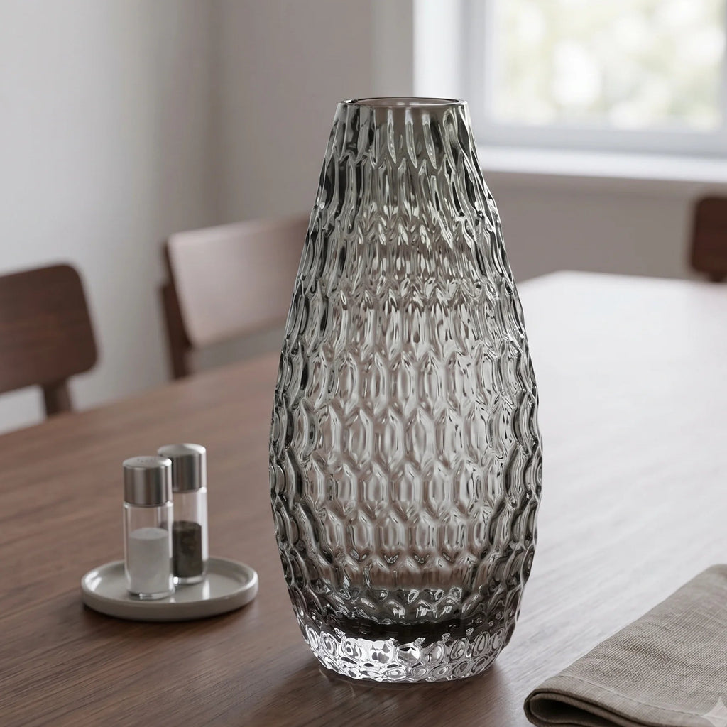Decorative glass vase with textured design