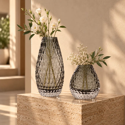 Decorative glass vase with textured design