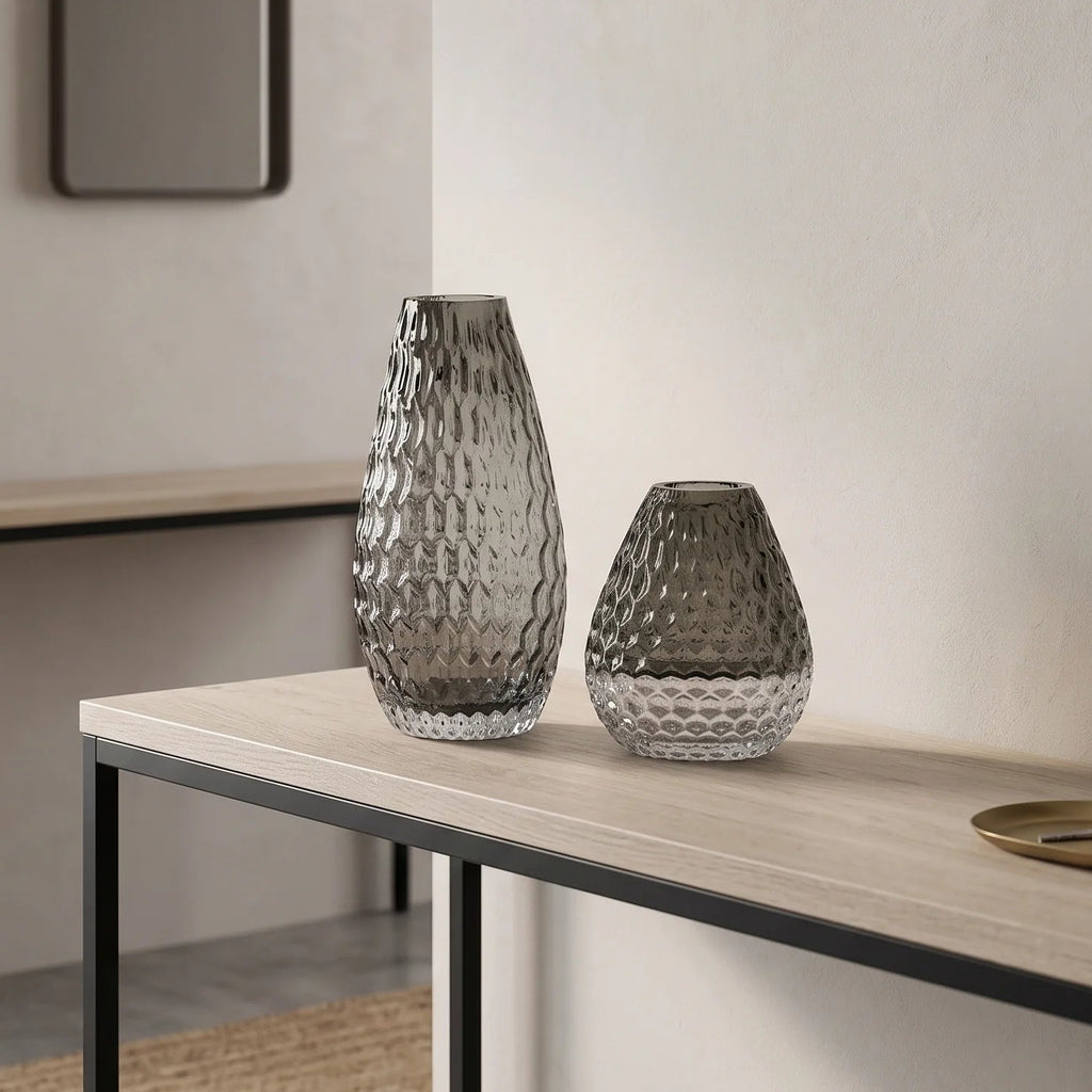 Decorative glass vase with textured design