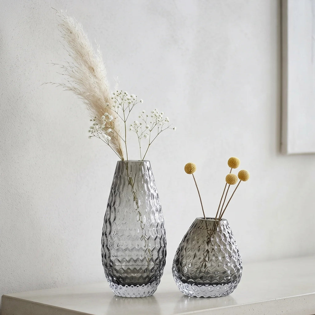 Decorative glass vase with textured design