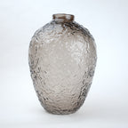 Hammered glass vase in warm grey finish available in three sizes for modern home decor styling