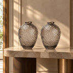 Hammered glass vase in warm grey finish available in three sizes for modern home decor styling