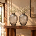 Hammered glass vase in warm grey finish available in three sizes for modern home decor styling